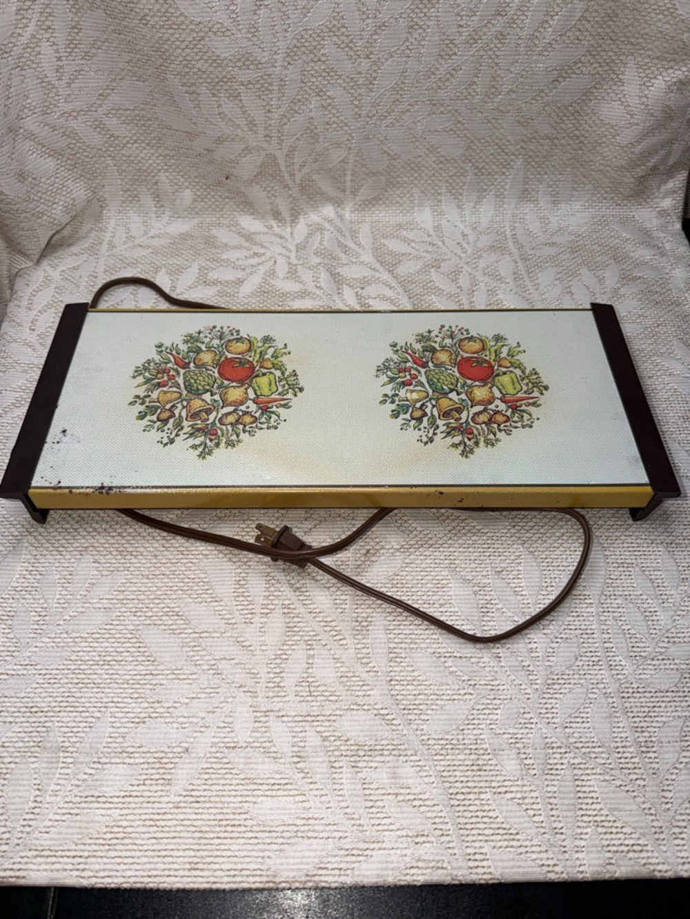 Vintage Floral Ceramic Electric Hot Plate - Cream with Fruit Motif